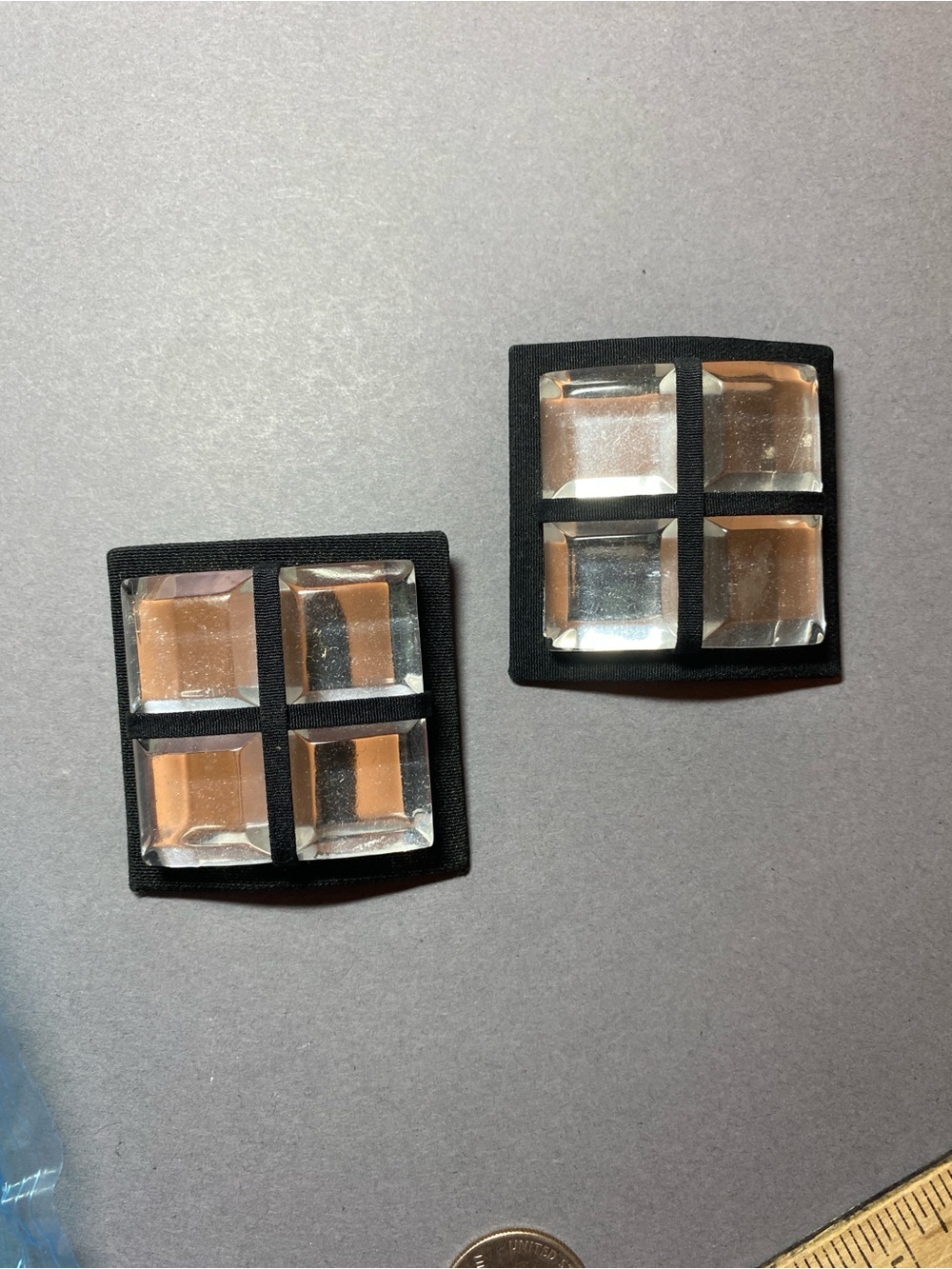 Vintage clear gem black square statement show clips
